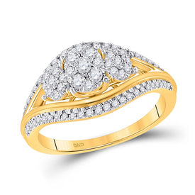 Captivating Brilliance: 10kt Yellow Gold Triple Cluster Diamond Ring - Top View