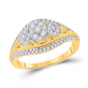 Diamond Cluster Ring | 10kt Yellow Gold Womens Round Diamond Triple Cluster Ring 1/2 Cttw | Splendid Jewellery GND