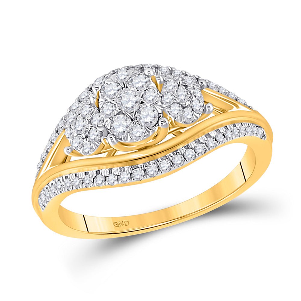 Diamond Cluster Ring | 10kt Yellow Gold Womens Round Diamond Triple Cluster Ring 1/2 Cttw | Splendid Jewellery GND