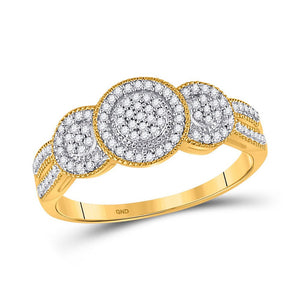 Diamond Cluster Ring | 10kt Yellow Gold Womens Round Diamond Triple Cluster Ring 1/6 Cttw | Splendid Jewellery GND