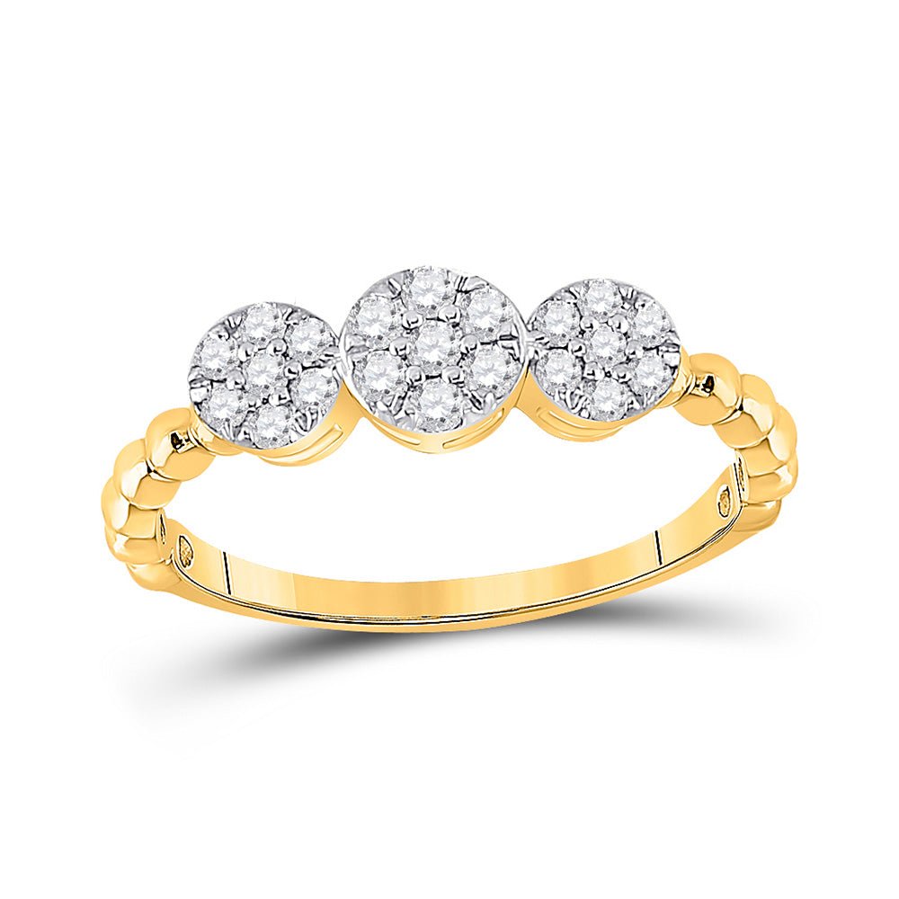 Diamond Cluster Ring | 10kt Yellow Gold Womens Round Diamond Triple Flower Cluster Ring 1/3 Cttw | Splendid Jewellery GND