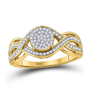 Diamond Cluster Ring | 10kt Yellow Gold Womens Round Diamond Twist Circle Cluster Ring 1/3 Cttw | Splendid Jewellery GND