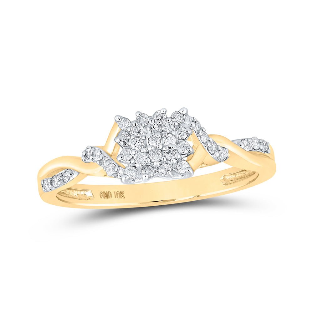 Diamond Cluster Ring | 10kt Yellow Gold Womens Round Diamond Twist Cluster Ring 1/6 Cttw | Splendid Jewellery GND