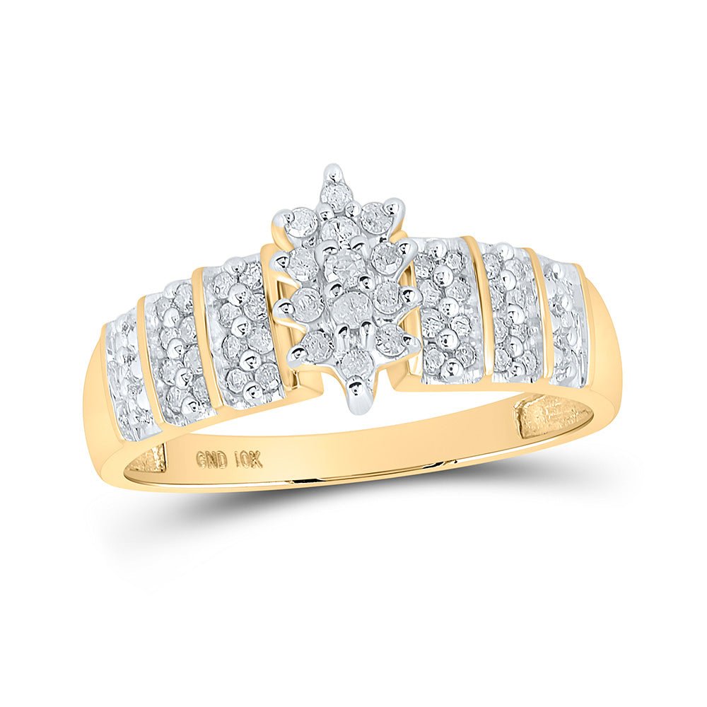 Diamond Cluster Ring | 10kt Yellow Gold Womens Round Prong-set Diamond Oval Cluster Ring 1/4 Cttw | Splendid Jewellery GND