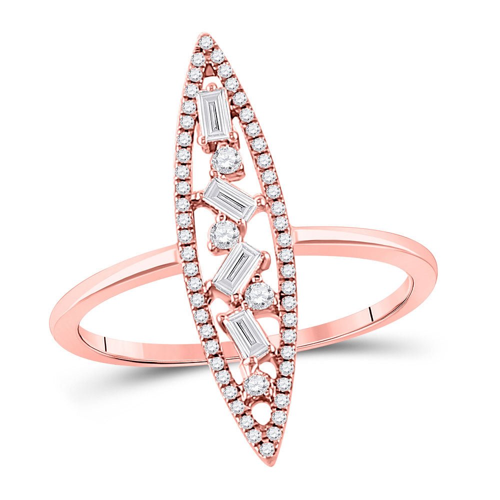 Diamond Cluster Ring | 14kt Rose Gold Womens Baguette Diamond Oblong Geometric Statement Fashion Ring 1/4 Cttw | Splendid Jewellery GND