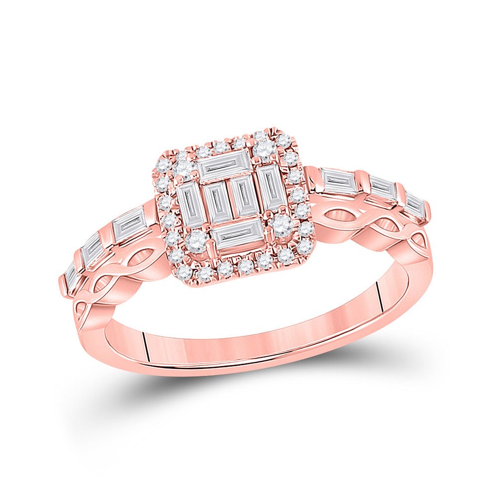 Diamond Cluster Ring | 14kt Rose Gold Womens Baguette Diamond Square Cluster Ring 5/8 Cttw | Splendid Jewellery GND