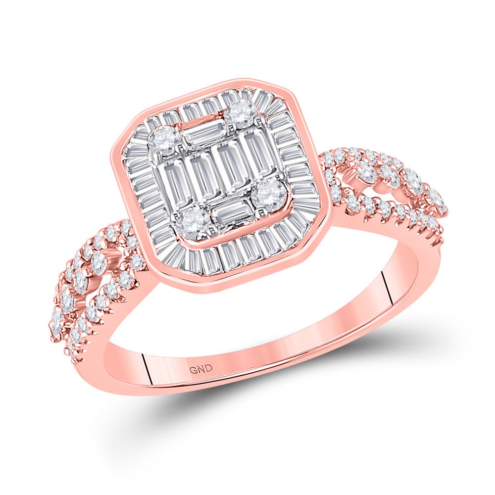 Diamond Cluster Ring | 14kt Rose Gold Womens Baguette Diamond Square Cluster Ring 7/8 Cttw | Splendid Jewellery GND
