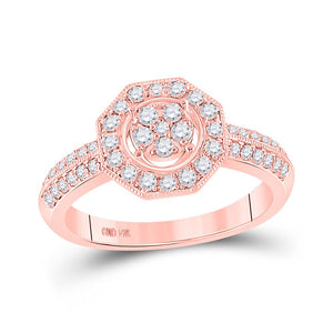 Diamond Cluster Ring | 14kt Rose Gold Womens Round Diamond Fashion Flower Cluster Ring 1/2 Cttw | Splendid Jewellery GND