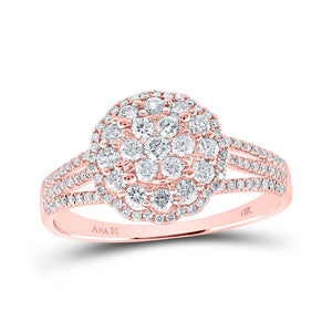 Diamond Cluster Ring | 14kt Rose Gold Womens Round Diamond Halo Flower Cluster Ring 7/8 Cttw | Splendid Jewellery GND