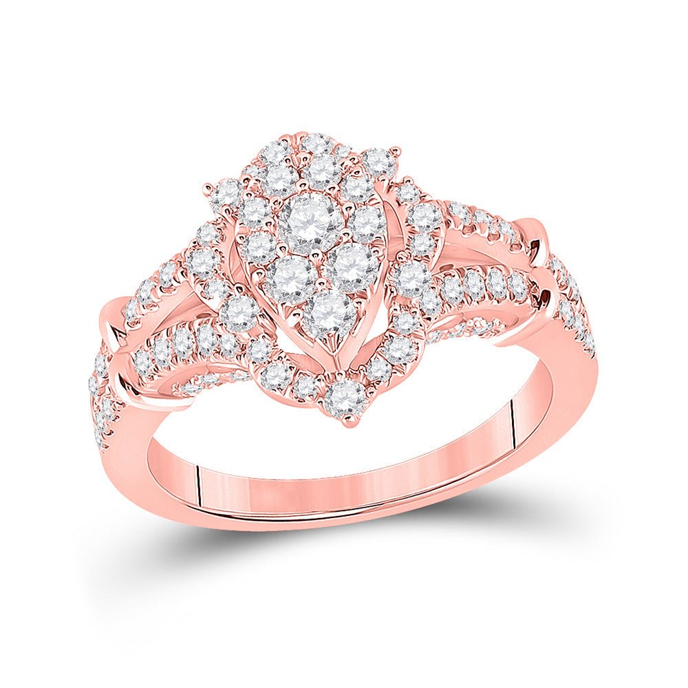 Diamond Cluster Ring | 14kt Rose Gold Womens Round Diamond Oval Cluster Ring 1 Cttw | Splendid Jewellery GND