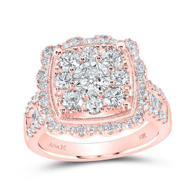 Rose Gold Diamond Square Flower Cluster Ring - 2 Carat Total Weight of Sparkling Brilliance - Top View
