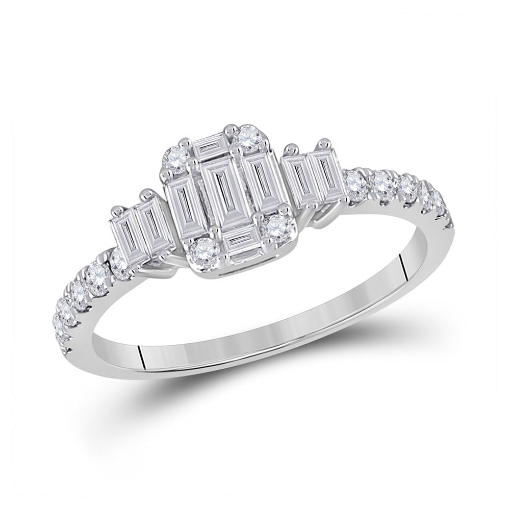 Diamond Cluster Ring | 14kt White Gold Womens Baguette Diamond Cluster Ring 5/8 Cttw | Splendid Jewellery GND