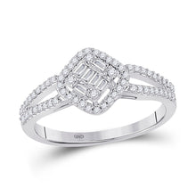 Load image into Gallery viewer, Captivating Brilliance: 14kt White Gold Baguette Diamond Offset Square Cluster Ring - Top View