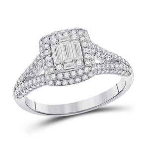 Diamond Cluster Ring | 14kt White Gold Womens Baguette Diamond Square Cluster Ring 1 Cttw | Splendid Jewellery GND