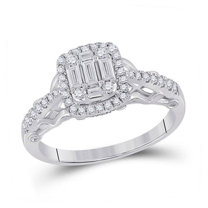 Diamond Cluster Ring | 14kt White Gold Womens Baguette Diamond Square Cluster Ring 1/2 Cttw | Splendid Jewellery GND