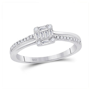 Diamond Cluster Ring | 14kt White Gold Womens Baguette Diamond Square Cluster Ring 1/4 Cttw | Splendid Jewellery GND