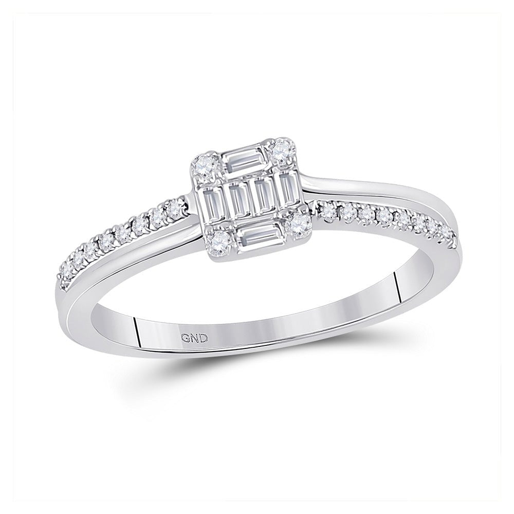 Diamond Cluster Ring | 14kt White Gold Womens Baguette Diamond Square Cluster Ring 1/4 Cttw | Splendid Jewellery GND