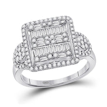 Load image into Gallery viewer, Captivating Brilliance: 14kt White Gold Baguette Diamond Square Cluster Ring - Top View