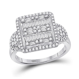 Captivating Brilliance: 14kt White Gold Baguette Diamond Square Cluster Ring - Top View