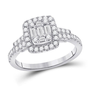 Diamond Cluster Ring | 14kt White Gold Womens Baguette Diamond Square Ring 3/4 Cttw | Splendid Jewellery GND