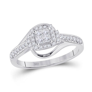 Diamond Cluster Ring | 14kt White Gold Womens Princess Diamond Halo Square Ring 3/8 Cttw | Splendid Jewellery GND