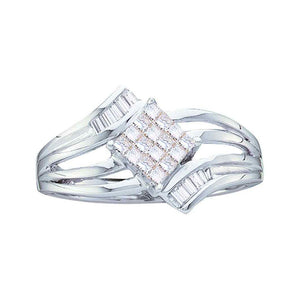 Diamond Cluster Ring | 14kt White Gold Womens Princess Diamond Offset Square Cluster Ring 1/4 Cttw | Splendid Jewellery GND