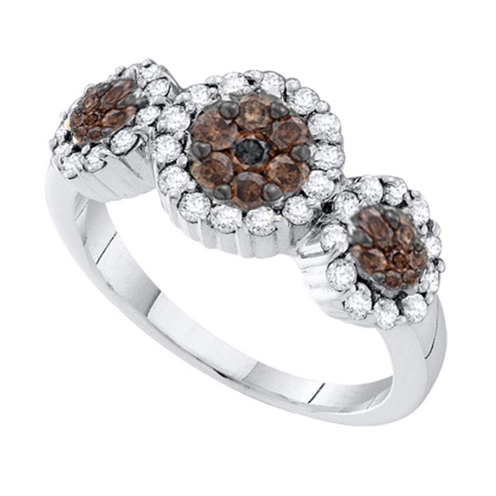 Diamond Cluster Ring | 14kt White Gold Womens Round Brown Diamond Cluster Ring 1/2 Cttw | Splendid Jewellery GND