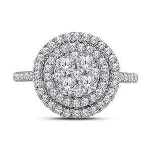 Diamond Cluster Ring | 14kt White Gold Womens Round Diamond Circle Halo Cluster Ring 1 Cttw | Splendid Jewellery GND