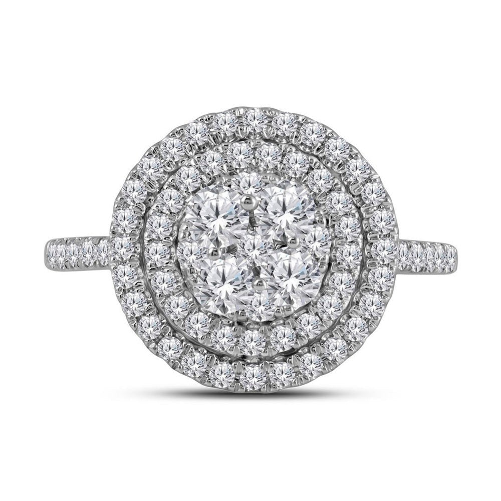 Diamond Cluster Ring | 14kt White Gold Womens Round Diamond Circle Halo Cluster Ring 1 Cttw | Splendid Jewellery GND