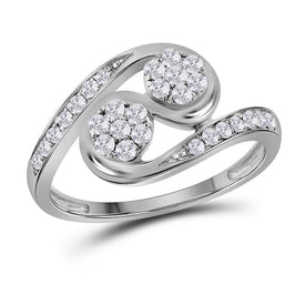 Dazzling Brilliance: 14kt White Gold Womens Round Diamond Cluster 2-stone Ring 1/2 Cttw - Top View