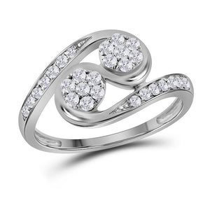 Diamond Cluster Ring | 14kt White Gold Womens Round Diamond Cluster 2-stone Ring 1/2 Cttw | Splendid Jewellery GND