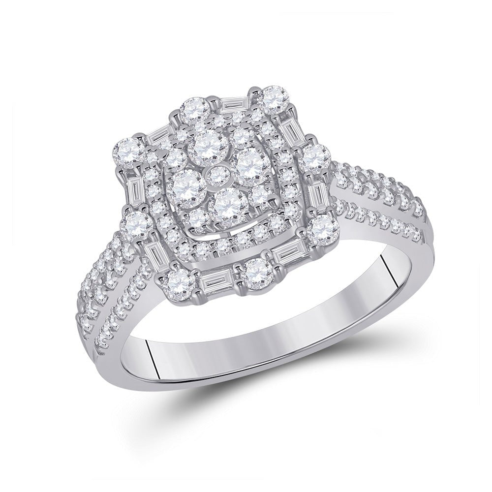 Diamond Cluster Ring | 14kt White Gold Womens Round Diamond Cluster Ring 1 Cttw | Splendid Jewellery GND