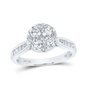 Diamond Cluster Ring | 14kt White Gold Womens Round Diamond Cluster Ring 1 Cttw | Splendid Jewellery GND