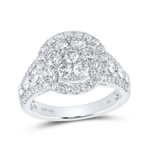 Diamond Cluster Ring | 14kt White Gold Womens Round Diamond Cluster Ring 2 Cttw | Splendid Jewellery GND