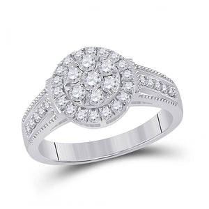 Diamond Cluster Ring | 14kt White Gold Womens Round Diamond Cluster Ring 5/8 Cttw | Splendid Jewellery GND