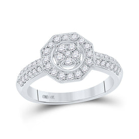 14kt White Gold Floral Diamond Cluster Ring - A Blossoming Beauty - Top View