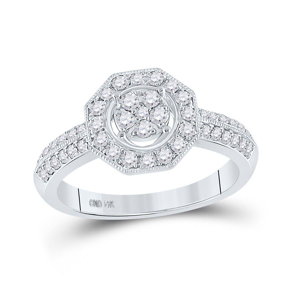 Diamond Cluster Ring | 14kt White Gold Womens Round Diamond Fashion Flower Cluster Ring 1/2 Cttw | Splendid Jewellery GND