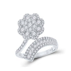 14kt White Gold Diamond Blossom Bypass Cocktail Ring - 1-1/2 Cttw - Top View