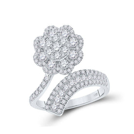 14kt White Gold Diamond Blossom Bypass Cocktail Ring - 1-1/2 Cttw - Top View