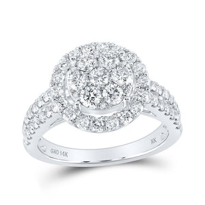 Diamond Cluster Ring | 14kt White Gold Womens Round Diamond Flower Cluster Ring 1-1/2 Cttw | Splendid Jewellery GND