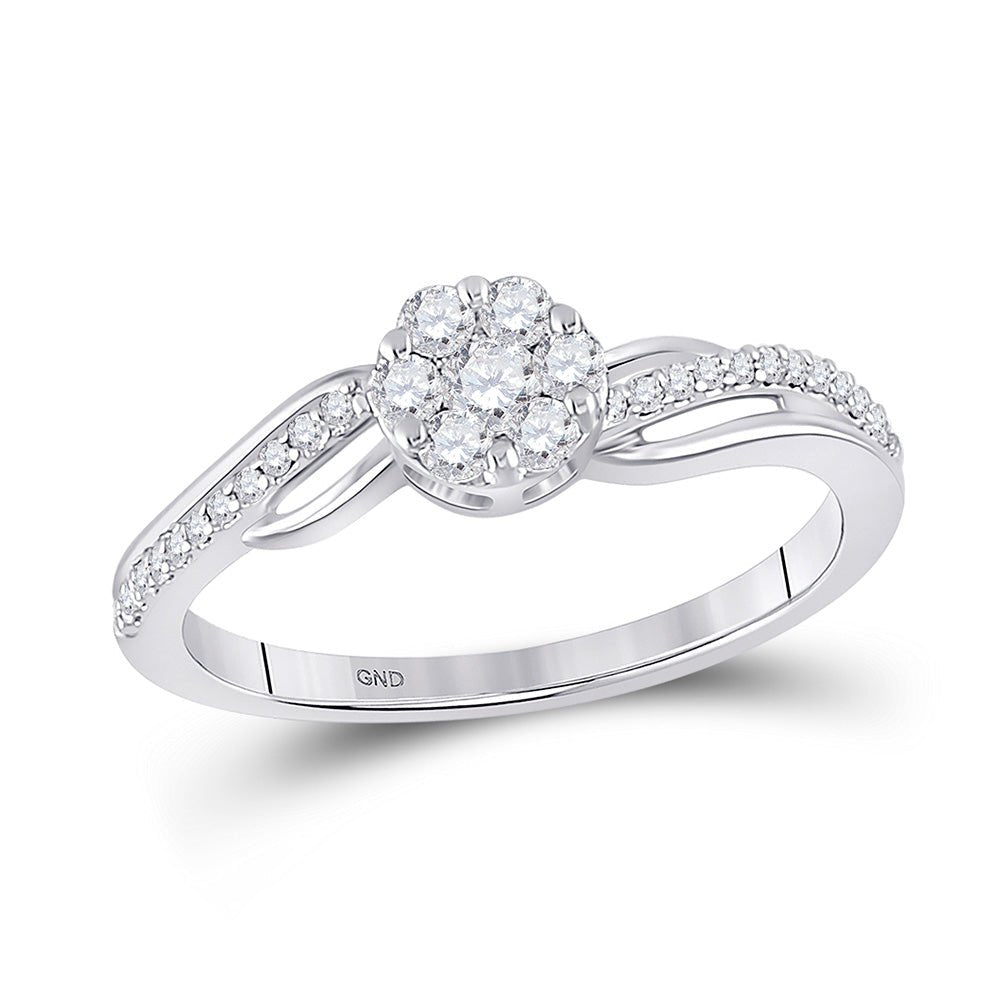 Diamond Cluster Ring | 14kt White Gold Womens Round Diamond Flower Cluster Ring 1/3 Cttw | Splendid Jewellery GND