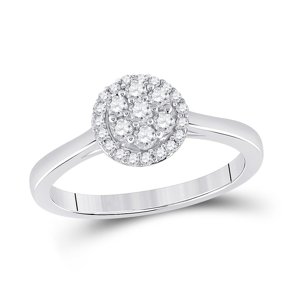 Diamond Cluster Ring | 14kt White Gold Womens Round Diamond Flower Cluster Ring 1/3 Cttw | Splendid Jewellery GND
