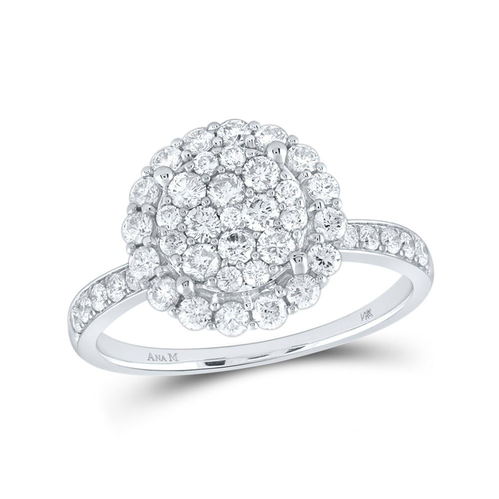 Diamond Cluster Ring | 14kt White Gold Womens Round Diamond Halo Cluster Ring 1 Cttw | Splendid Jewellery GND