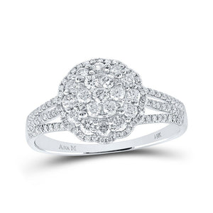 Diamond Cluster Ring | 14kt White Gold Womens Round Diamond Halo Flower Cluster Ring 7/8 Cttw | Splendid Jewellery GND