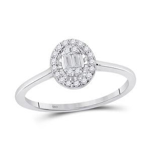 Diamond Cluster Ring | 14kt White Gold Womens Round Diamond Oval Cluster Ring 1/6 Cttw | Splendid Jewellery GND