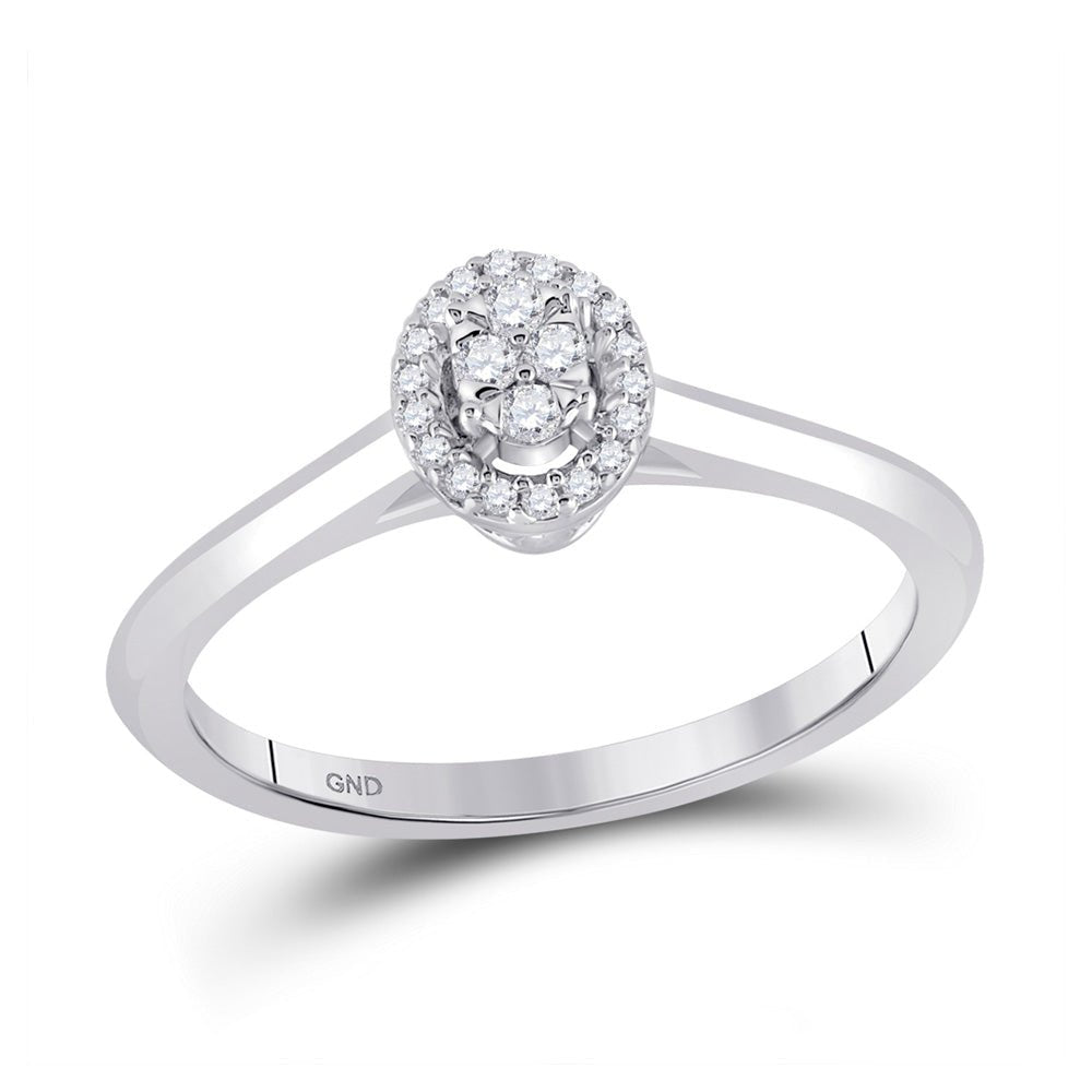 Diamond Cluster Ring | 14kt White Gold Womens Round Diamond Oval Fashion Ring 1/10 Cttw | Splendid Jewellery GND