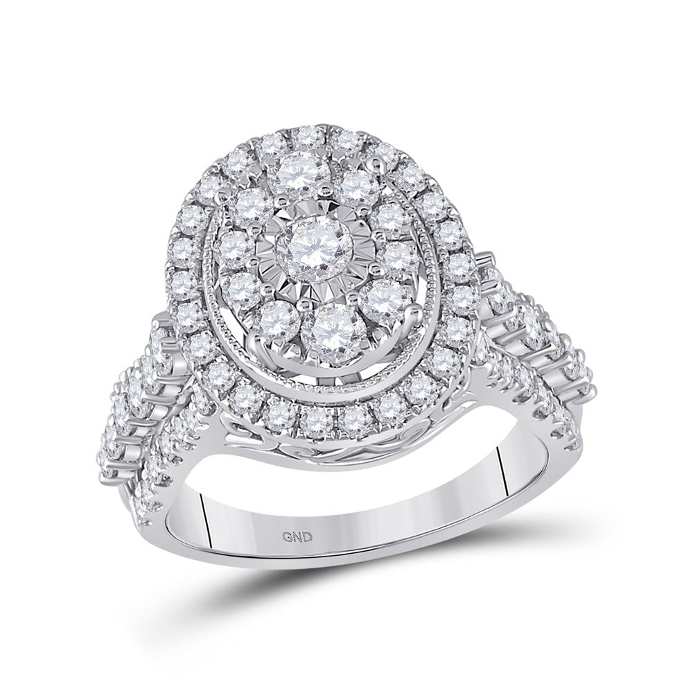 Diamond Cluster Ring | 14kt White Gold Womens Round Diamond Right Hand Cluster Ring 1-5/8 Cttw | Splendid Jewellery GND