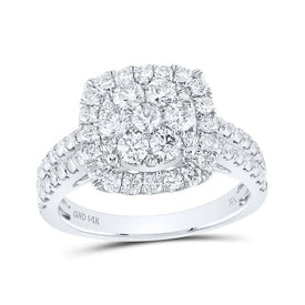 14kt White Gold Sparkling Diamond Square Cluster Ring - Top View