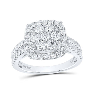 Diamond Cluster Ring | 14kt White Gold Womens Round Diamond Square Cluster Ring 1-1/2 Cttw | Splendid Jewellery GND