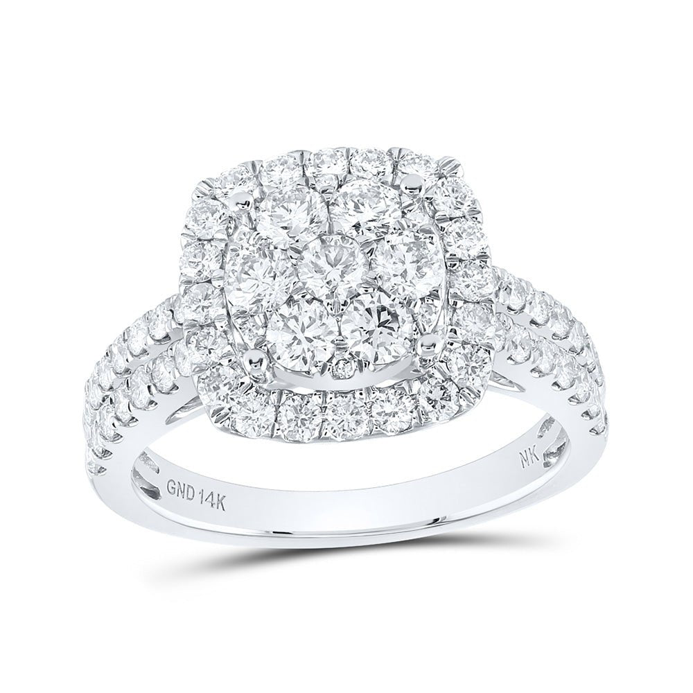 Diamond Cluster Ring | 14kt White Gold Womens Round Diamond Square Cluster Ring 1-1/2 Cttw | Splendid Jewellery GND